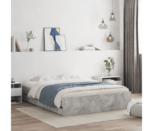 vidaXL Cama con cajones madera ingeniería gris hormigón 140x200 cm