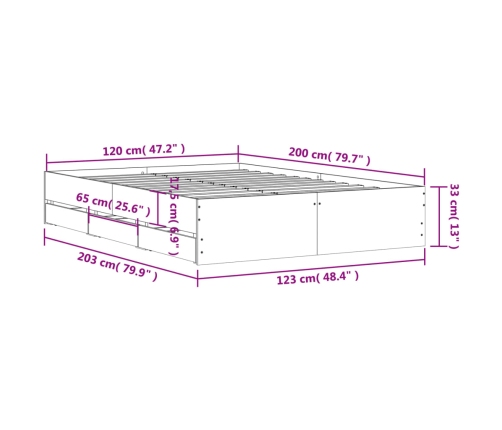 Cama con cajones madera de ingeniería blanco 120x200 cm