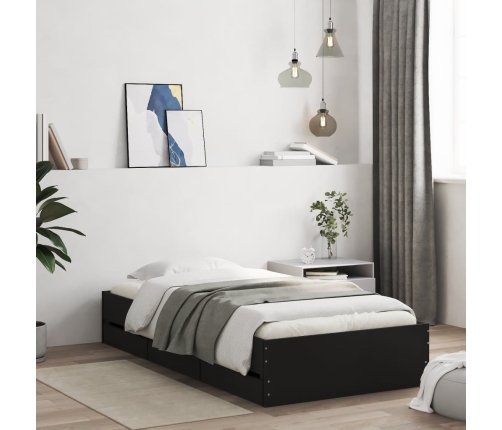 Cama con cajones madera de ingeniería negro 100x200 cm