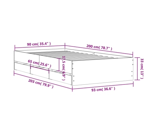 vidaXL Cama con cajones madera de ingeniería negra 90x200 cm