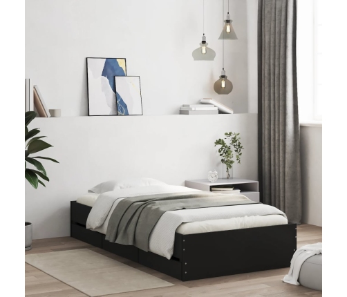 vidaXL Cama con cajones madera de ingeniería negra 90x200 cm