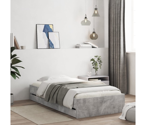 Cama con cajones madera ingeniería gris hormigón 90x200 cm