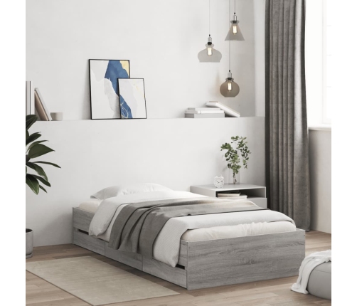 Cama con cajones madera ingeniería gris Sonoma 90x200 cm