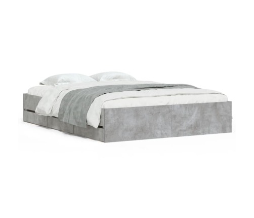 vidaXL Cama con cajones madera ingeniería gris hormigón 140x190 cm