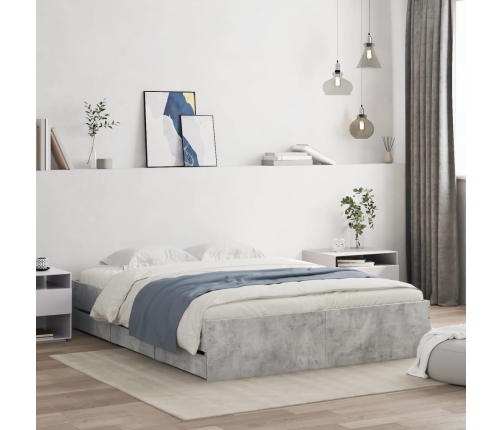 vidaXL Cama con cajones madera ingeniería gris hormigón 140x190 cm