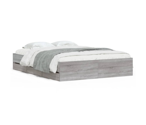 Cama con cajones madera ingeniería gris Sonoma 140x190 cm