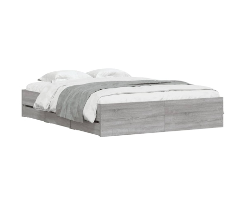 Cama con cajones madera ingeniería gris Sonoma 140x190 cm