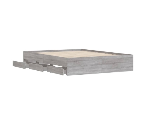 Cama con cajones madera ingeniería gris Sonoma 140x190 cm