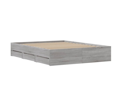Cama con cajones madera ingeniería gris Sonoma 140x190 cm