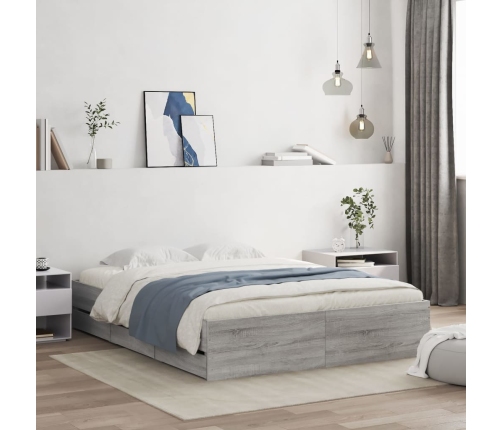 Cama con cajones madera ingeniería gris Sonoma 140x190 cm