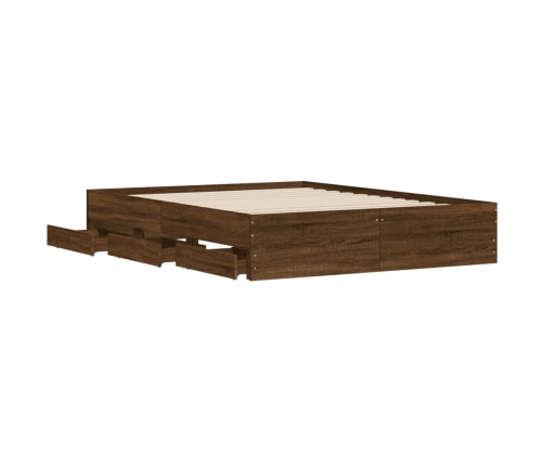 Cama con cajones madera de ingeniería marrón roble 140x190 cm