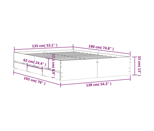 Cama con cajones madera de ingeniería negro 135x190 cm