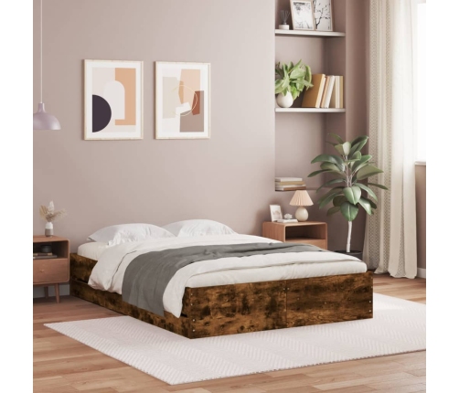 Cama con cajones madera de ingeniería roble ahumado 135x190 cm