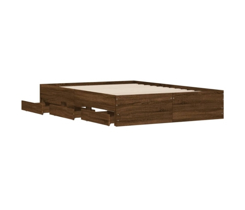 Cama con cajones madera de ingeniería marrón roble 135x190 cm