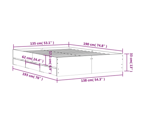 Cama con cajones madera de ingeniería marrón roble 135x190 cm