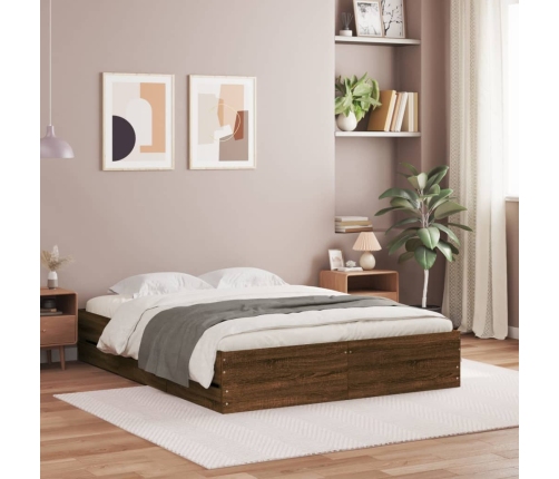 Cama con cajones madera de ingeniería marrón roble 135x190 cm