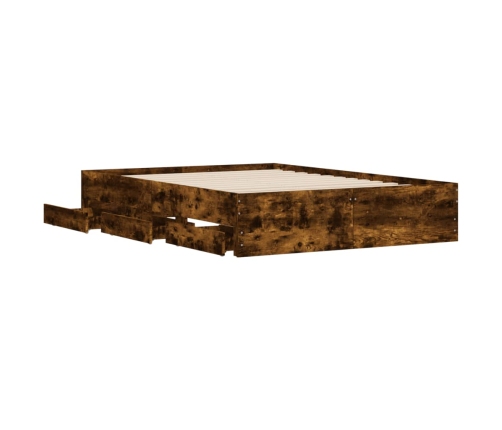 Cama con cajones madera de ingeniería roble ahumado 120x190 cm