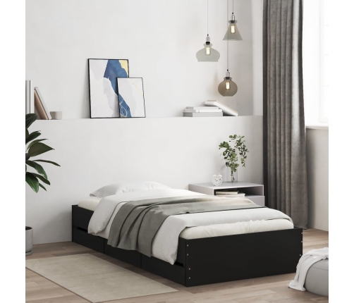 Cama con cajones madera de ingeniería negro 90x190 cm