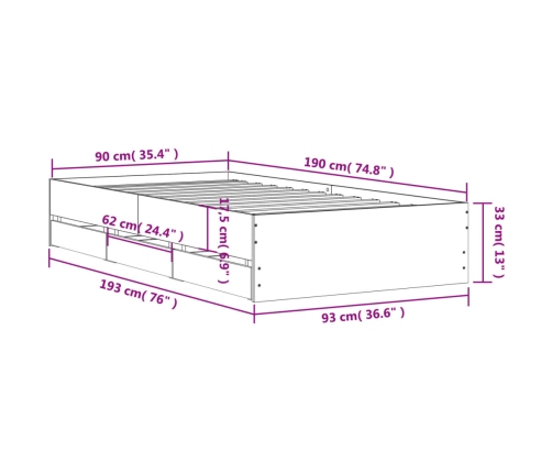 vidaXL Cama con cajones madera de ingeniería gris Sonoma 90x190 cm