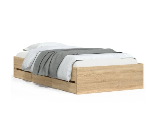 Cama con cajones madera ingeniería roble Sonoma 75x190 cm