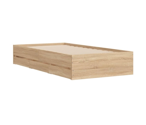 Cama con cajones madera ingeniería roble Sonoma 75x190 cm