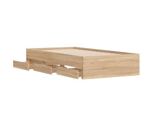 Cama con cajones madera ingeniería roble Sonoma 75x190 cm