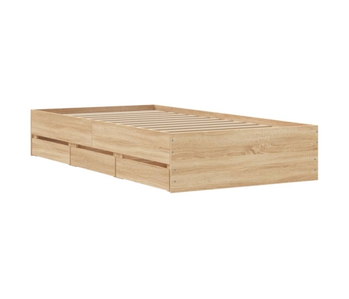 Cama con cajones madera ingeniería roble Sonoma 75x190 cm