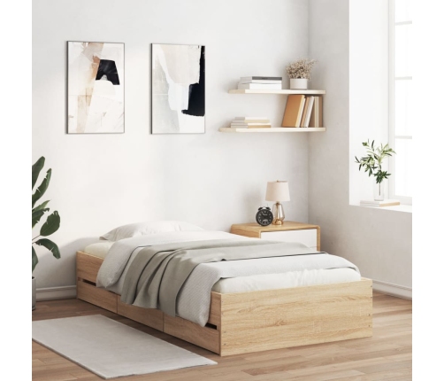 Cama con cajones madera ingeniería roble Sonoma 75x190 cm