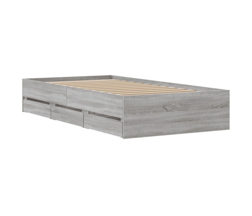 Cama con cajones madera de ingeniería gris Sonoma 75x190 cm