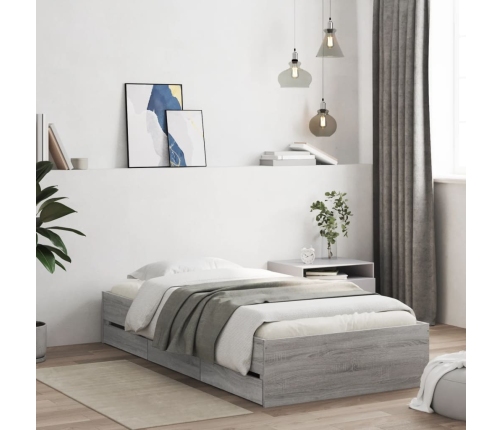 Cama con cajones madera de ingeniería gris Sonoma 75x190 cm