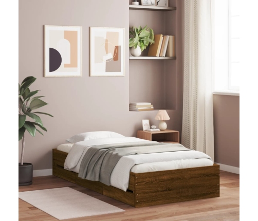 Cama con cajones madera de ingeniería marrón roble 75x190 cm