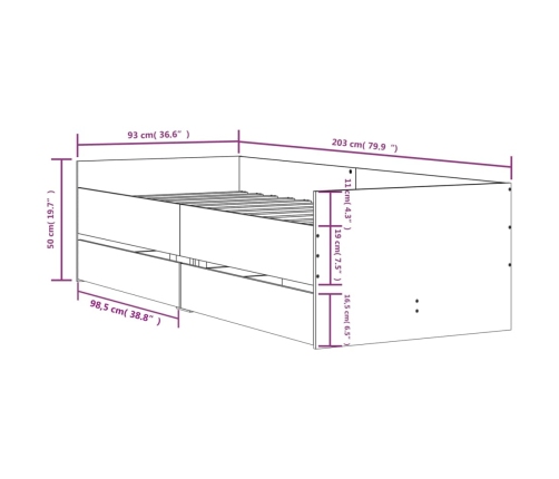 Estructura de cama con cajones blanco 90x200 cm