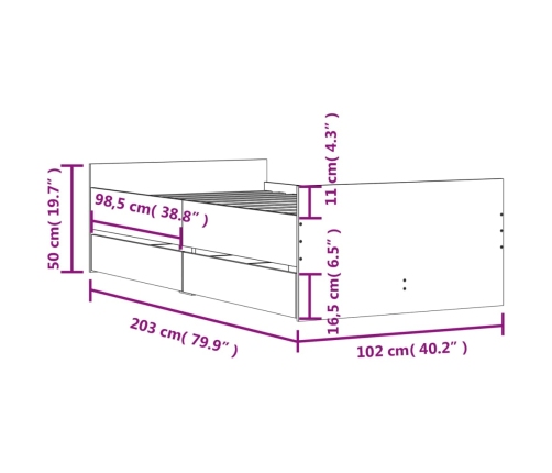 vidaXL Estructura de cama con cajones negro 100x200 cm