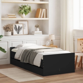 Estructura de cama individual sin colchón negro 75x190 cm