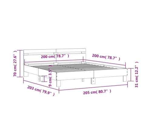 Estructura cama con cabecero madera ingeniería blanco 200x200cm