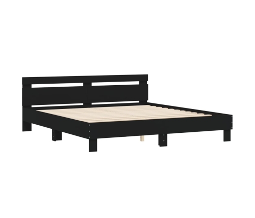 Estructura cama con cabecero madera ingeniería negro 200x200 cm