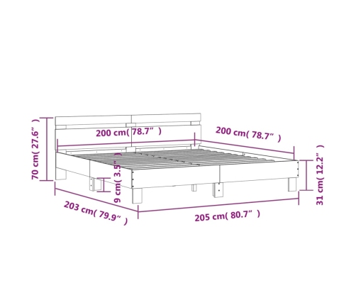 Estructura cama con cabecero madera ingeniería negro 200x200 cm