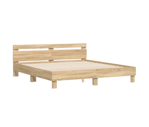 Cama con cabecero madera de ingeniería roble Sonoma 200x200 cm