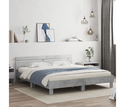 Cama con cabecero madera ingeniería gris hormigón 200x200 cm