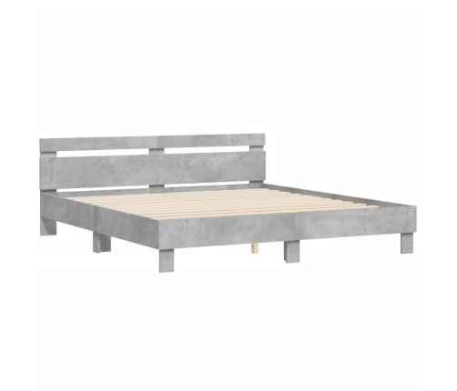 Cama con cabecero madera ingeniería gris hormigón 200x200 cm