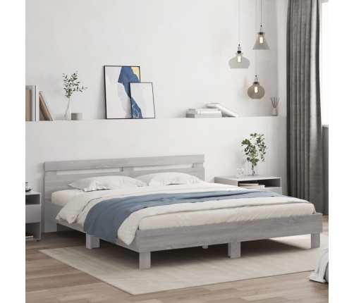 Cama con cabecero madera ingeniería gris Sonoma 200x200 cm