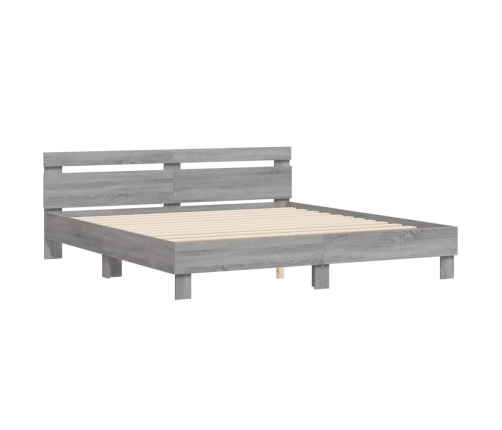 Cama con cabecero madera ingeniería gris Sonoma 200x200 cm