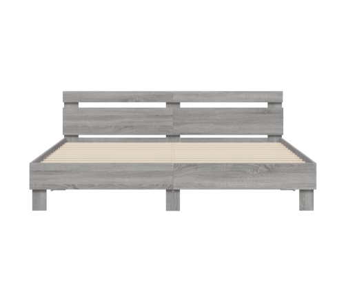 Cama con cabecero madera ingeniería gris Sonoma 200x200 cm