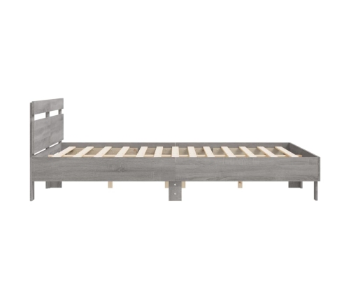 Cama con cabecero madera ingeniería gris Sonoma 200x200 cm