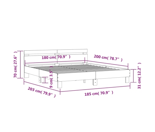 vidaXL Estructura cama con cabecero madera ingeniería negro 180x200 cm