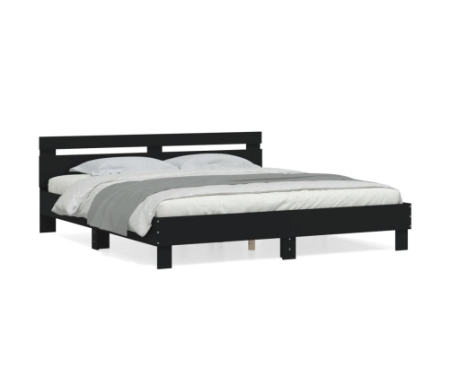 vidaXL Estructura cama con cabecero madera ingeniería negro 180x200 cm