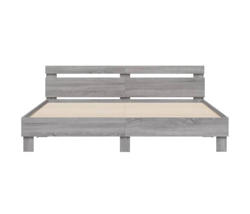 Cama con cabecero madera de ingeniería gris Sonoma 180x200 cm