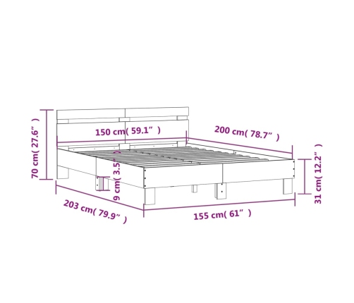 Estructura cama con cabecero madera ingeniería blanco 150x200cm