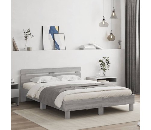 Cama con cabecero madera de ingeniería gris Sonoma 150x200 cm