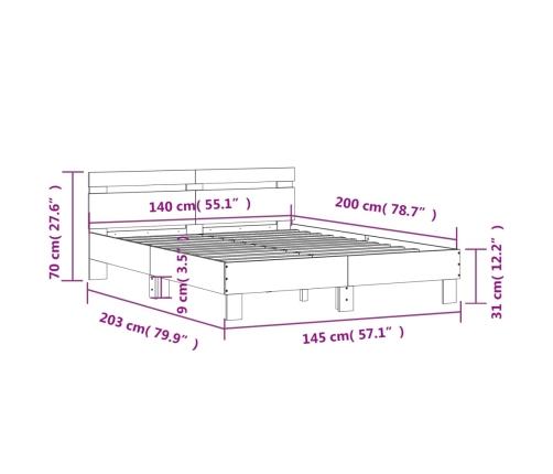 Estructura cama con cabecero madera ingeniería blanco 140x200cm